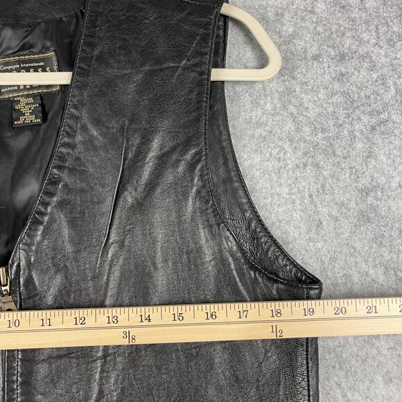 Vintage Express Vest Mens Medium Black Leather Zipper Pockets Biker Moto 90s Y2K - Picture 4 of 14